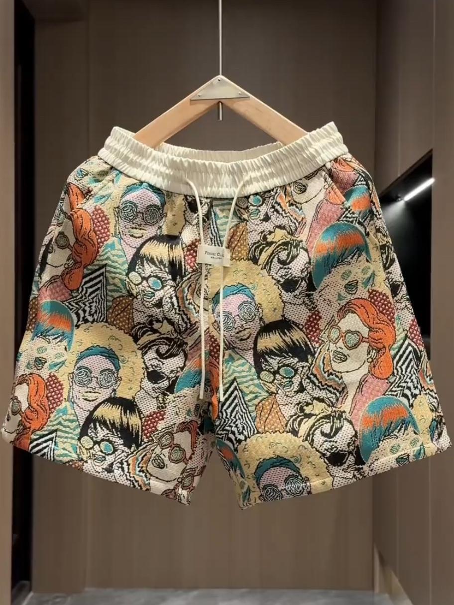 2025S Fashion Designer Summer New American Color Woven Jacquard Casual Shorts Men S Trendy Brand Fashionable Contrasting Loose Couple Sports Five Quar