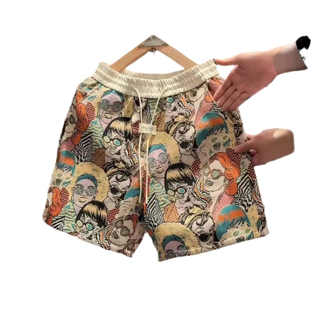 2025S Fashion Designer Summer New American Color Woven Jacquard Casual Shorts Men S Trendy Brand Fashionable Contrasting Loose Couple Sports Five Quar