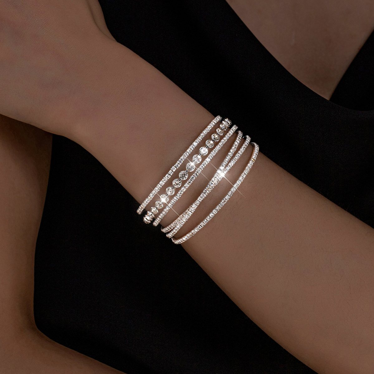 Choucong Brand Ins Top Sell Bride Bangle Sparkling Elegant Luxury Jewelry 925 Silver Fill Rhinestone Crystal Party Women Wedding Elastic Wedding Brace