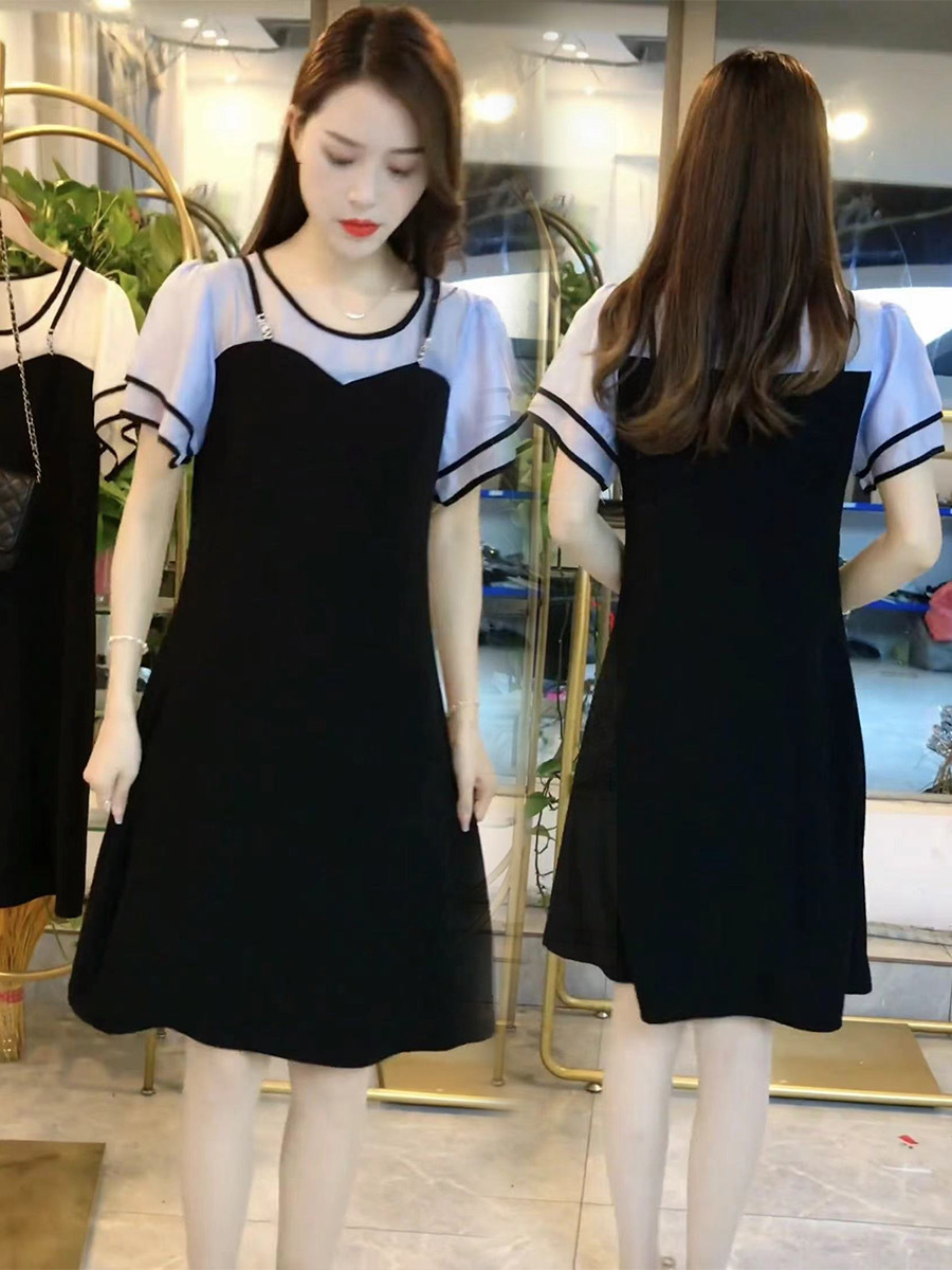 D8550 A5 Master Quality New Chiffon Fashion Fake Two-piece Dress Women's Medium-length Hip-covering Slimming Overalls Casual Skirt
