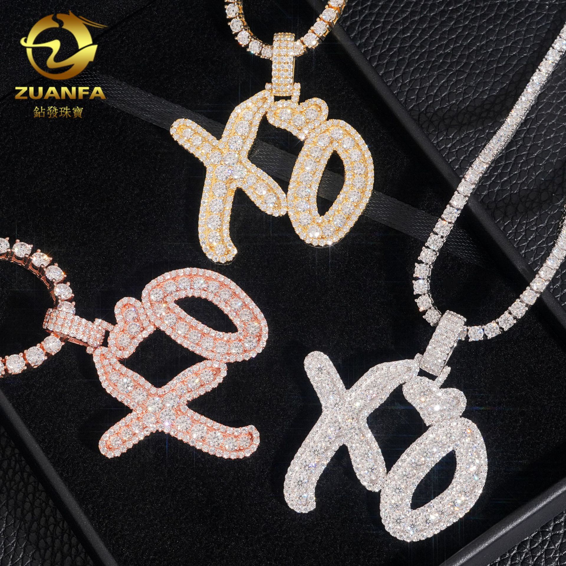 Diamond hair pendant personalized and fashionable 925 silver moissanite splicing XO letter hip-hop pendant
