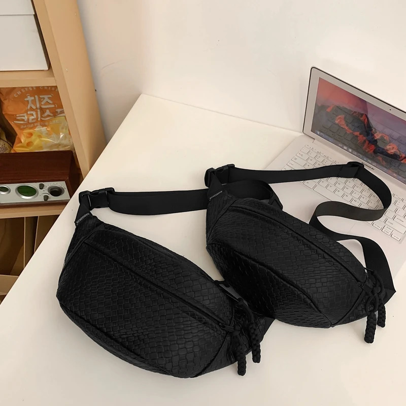 Mens waist bag large capacity leather Fanny bag unisex woven pattern chest bag fashionable shoulder cross body bag high-quality waist belt bag 250318
