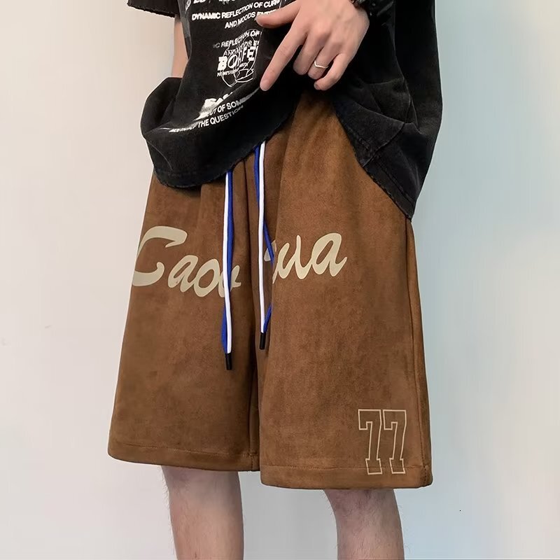 2025S Fashion Designer American Suede Men S Ins Trendy Straight Leg Basketball Sports Shorts Summer Loose Casual Five Quarter Pants Trend