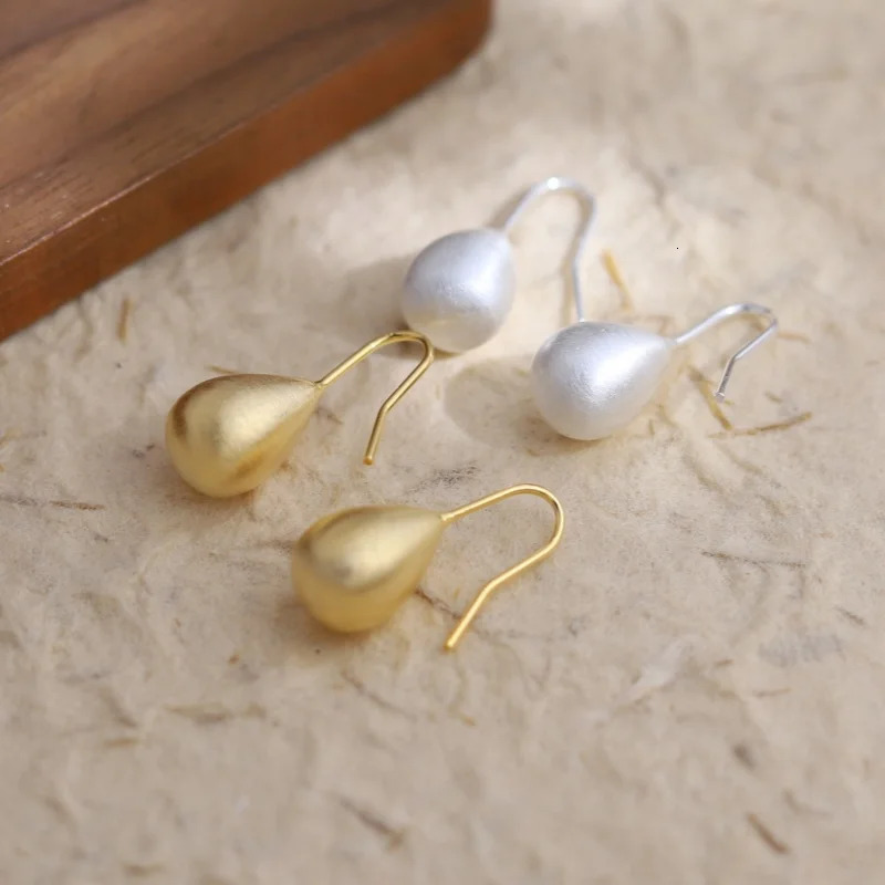 Korea fashion jewelry 14K gold plated simple metal drop brushed earrings elegant womens daily work accessories 250319
