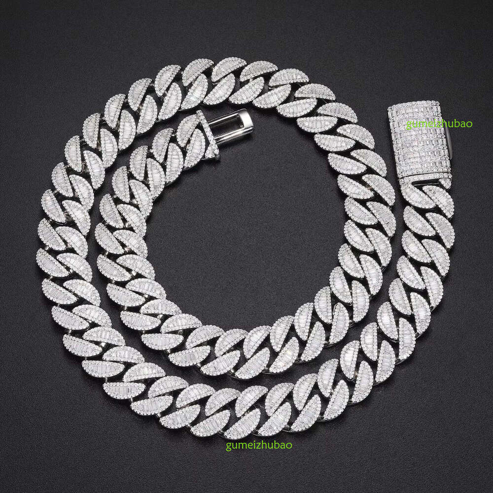New Style Hip Hop Mens Jewelry 15mm Sterg Sier VVS Baguette Moissanite Dia Iced Out Cuban k Chain Necklace
