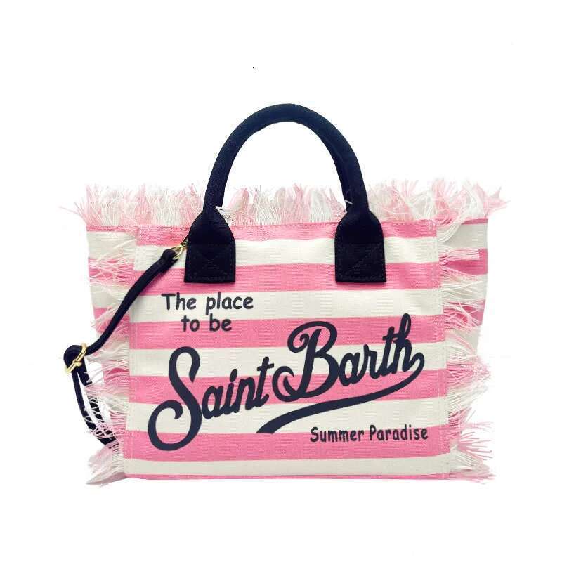 SAINT BARTH 2025 Summer New Fashion Women's Handbag Canvas Striped Handmade Tassel Shoulder High end Elegant Crossbody Bag