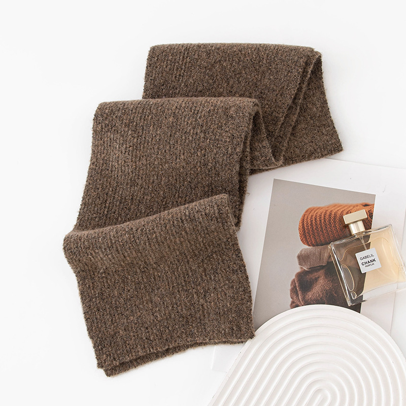 K211 Pure color wool scarf for women, high-end and versatile neck scarf, Maillard simple shawl, warm and thick cashmere feel
