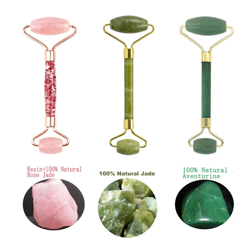 2Pcs Natural Jade Roller Gua Sha Set Face Scraping Roller Massage Tool Jade Massager for Face Eye Neck Anti Aging Muscle Relax 250322