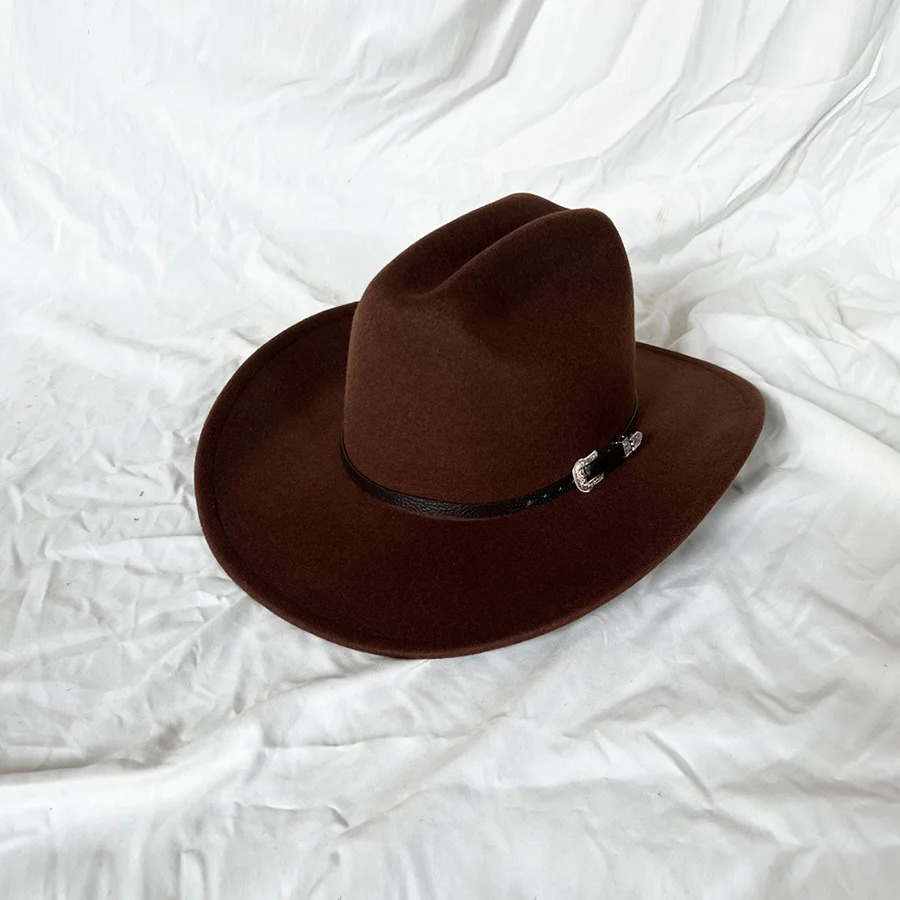 Vintage Western Cowboy Hat For Mens Gentleman Lady Jazz Cowgirl With Leather Wide Brim Cloche Church Sombrero Hombre Caps 250408