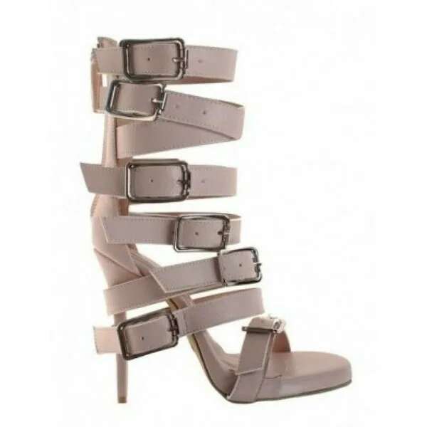 Women Buckle Straps Cut Out Sandals Gladiator Belt Fasten Open Toe Thin Back Zipper Party High Heels Sandal Booties