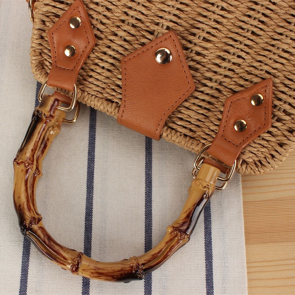 2025S Fashion Designer Literary And Pastoral Style High End Paper Rope Bag New Single Shoulder Hand Held Imitation Bamboo Handle Woven Bag