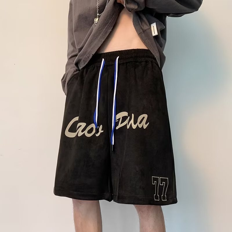 2025S Fashion Designer American Suede Men S Ins Trendy Straight Leg Basketball Sports Shorts Summer Loose Casual Five Quarter Pants Trend