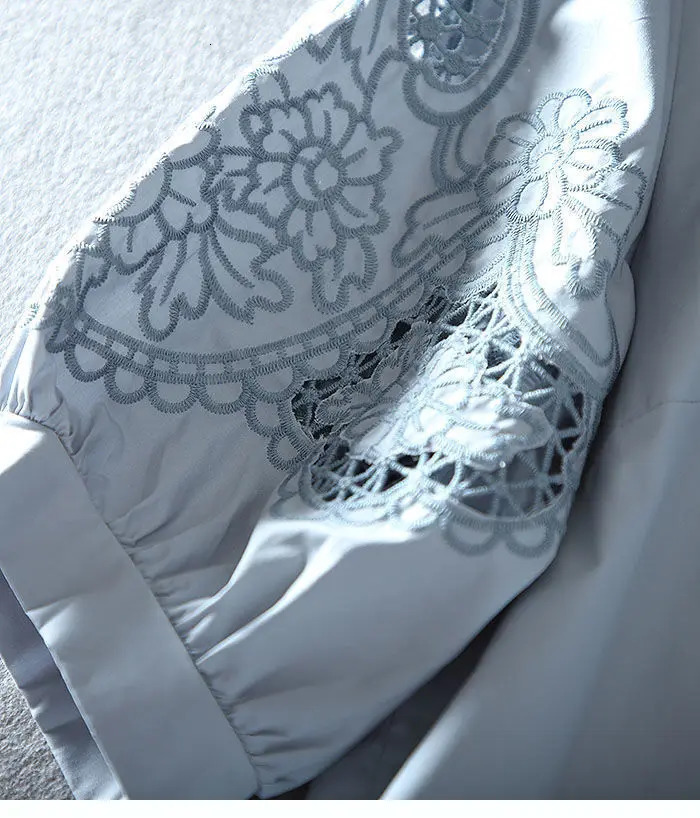 Cotton hollow embroidered womens shirt summer loose retro collar temperature lantern sleeves 250318