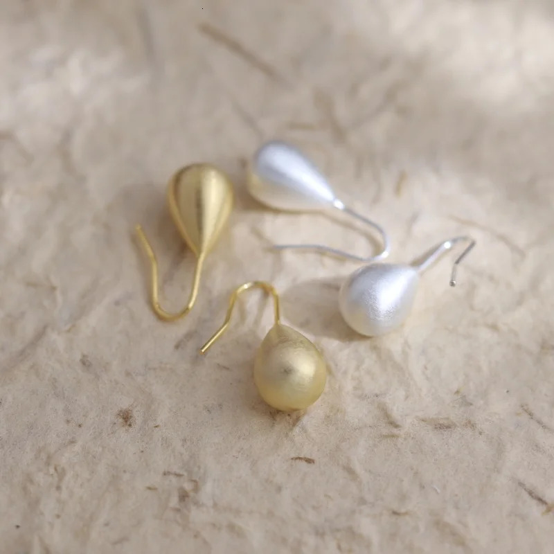 Korea fashion jewelry 14K gold plated simple metal drop brushed earrings elegant womens daily work accessories 250319