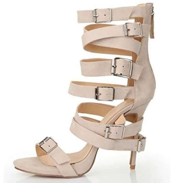 Women Buckle Straps Cut Out Sandals Gladiator Belt Fasten Open Toe Thin Back Zipper Party High Heels Sandal Booties