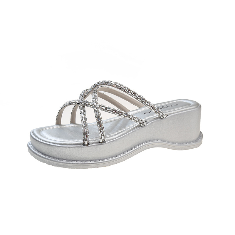 Designer Height increasing sandals wedge heel sandal thick soled slippers rhinestone Wearing women outside Beach Single Shoes Tourist slippers NEW 202
