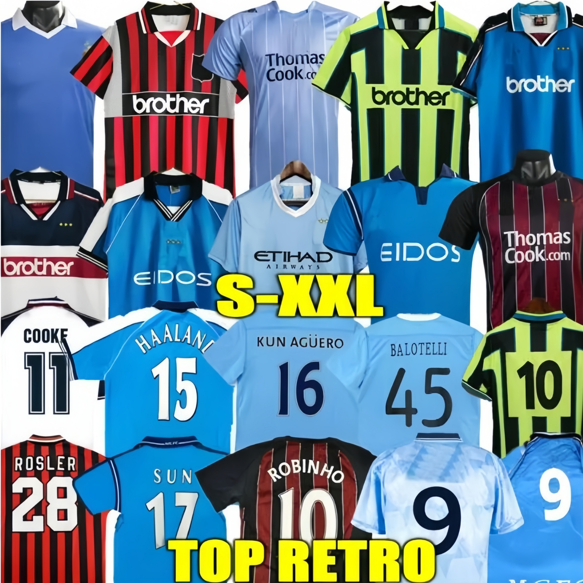 Retro Man City Soccer Jerseys 72 98 99 00 11 12 1998 1999 2000 2011 2012 16 Haaland EIDOS Gallagher WEAH Tevez Kun Aguero Dzeko Kompany Vintage Mancheste Shirts Classic