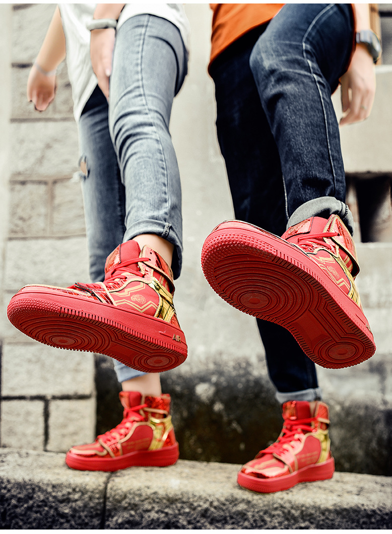 2025 new Men's high-top casual sports shoes with thick soles bright surface foreign trade bestseller, and anime co-branded for couples