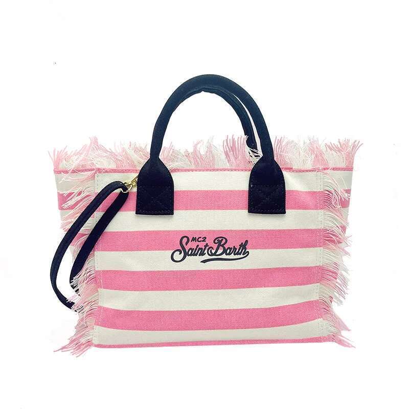 SAINT BARTH 2025 Summer New Fashion Women's Handbag Canvas Striped Handmade Tassel Shoulder High end Elegant Crossbody Bag