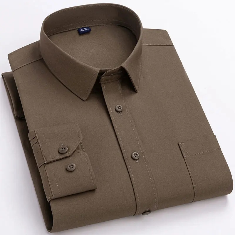 High quality cotton mens dress with long sleeves for middle-aged and elderly luxurious solid color business leisure social mens shirt regular fit 2503