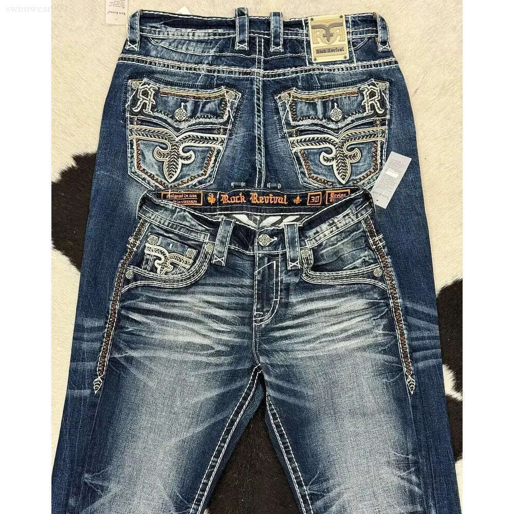 Y2K Mens Leaf Booties American Retro Embroidery Loose Jeans High Waist Wide Leg Washed Street Casual Pants