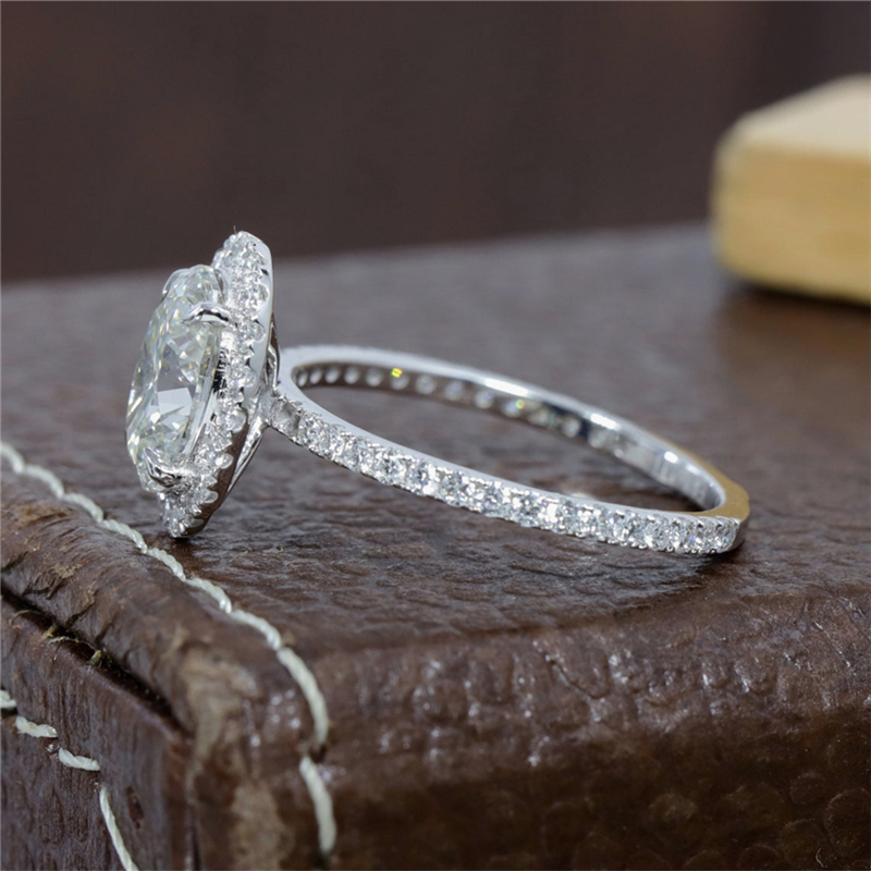 Jewelry 14K 18K Real Gold Halo Engagement Ring 1.5 Carat Oval Cut Lab Grown Diamond Ring Half Eternity Proposal 950 Platinum Anniversary Wedding Gift 