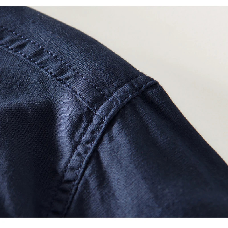 2024 Mens Linen Long-sleeved Shirt with Stand Collar Youth Casual Loose Mens Cotton and Linen White Shirt.Beach Vacation Top 250317