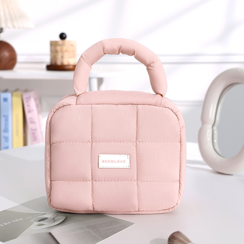 New puff square storage bag Macaron color girl soft hand makeup bag large capacity waterproof bag 2025
