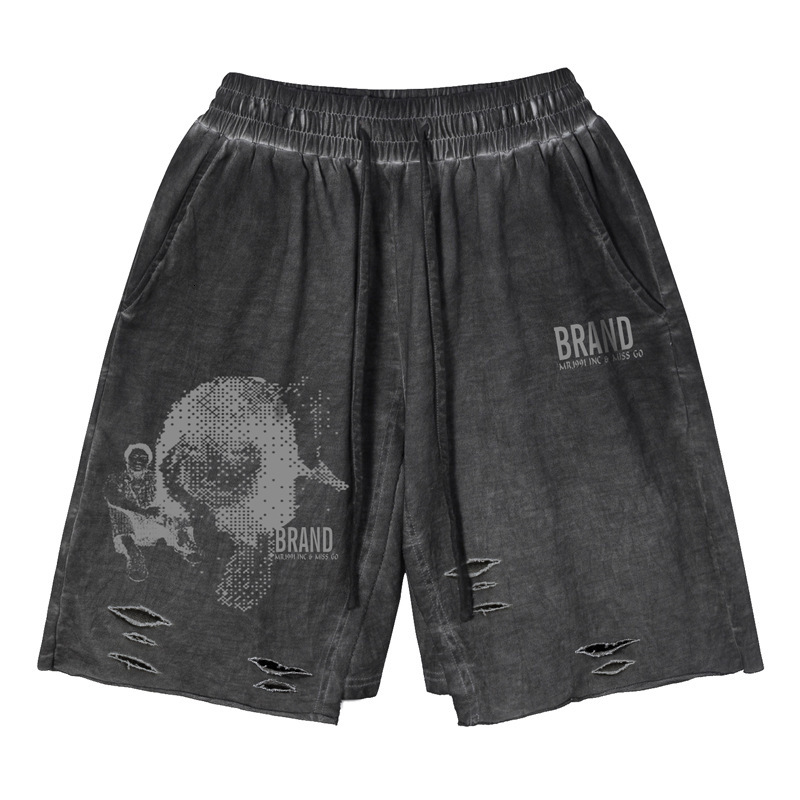 2025S Fashion Designer Loose Straight Leg Men S Versatile Ripped Five Quarter Pants Summer New Style Washed And Worn Trendy Brand Shorts For Men