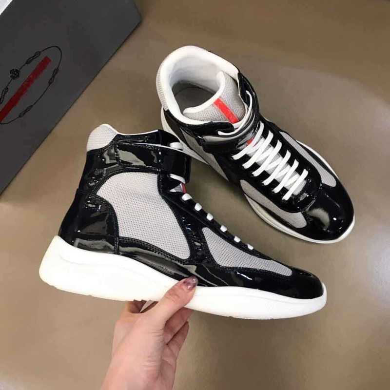 High-top Americas Cup Men Sneakers Shoes Light Rubber Sole Hook-and-loop Red Label Sports Tongue Fabric Patent Leather Trainers Eu38-46