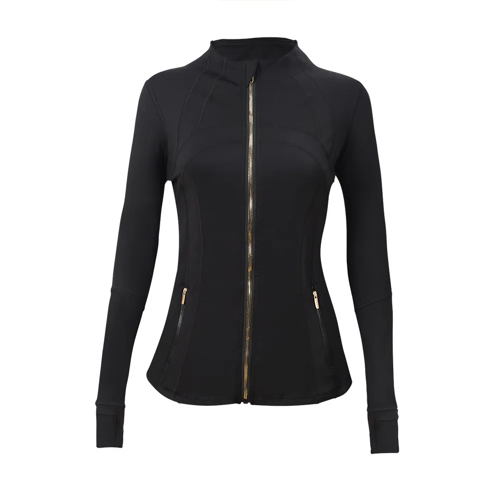 Yoga Jacket Gold zipper Women Define Hooded jacket Workout Sport Coat Fitness Jacket Sports Quick Dry Activewear Top Solid Zip Up Sweatshirt Sportwear Hot Sell