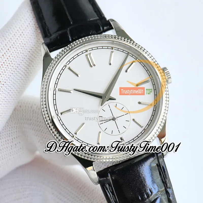 Other Clocks TWF Calatrava 6119G A324 Automatic Mens Watch 39mm Fluted Bezel White Dial Stick Markers Stainless Steel Case Leather Strap Sup