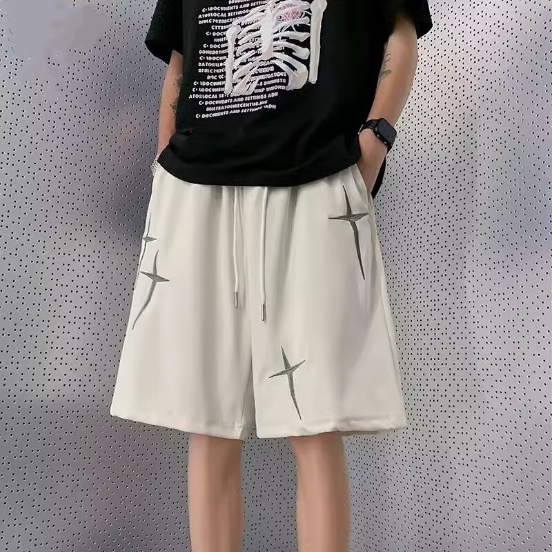 2025S Fashion Designer American Embroidered Shorts For Men S Summer Thin High Street Casual Split Ice Silk Pi Handsome Brand Vibe Middle Pants