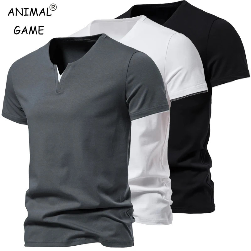 Summer Mens Short Sleeve Henley V-neck Lightweight TShirts Casual Cotton Slim Fit Basic Loose Fitness Sports Breathable Top 250322