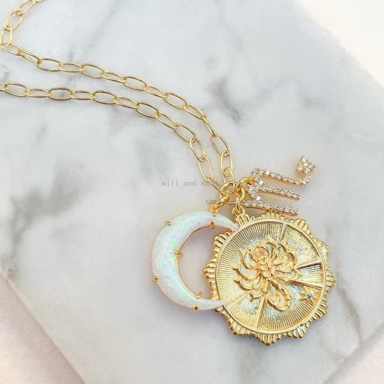18k Gold Designer Necklaces Set 12 Horoscope Zodiac Sign Necklace Designer Opal Moon Charm Woman Girls Gold Chain Cubic Zirconia CZ Jewelry Valentine 