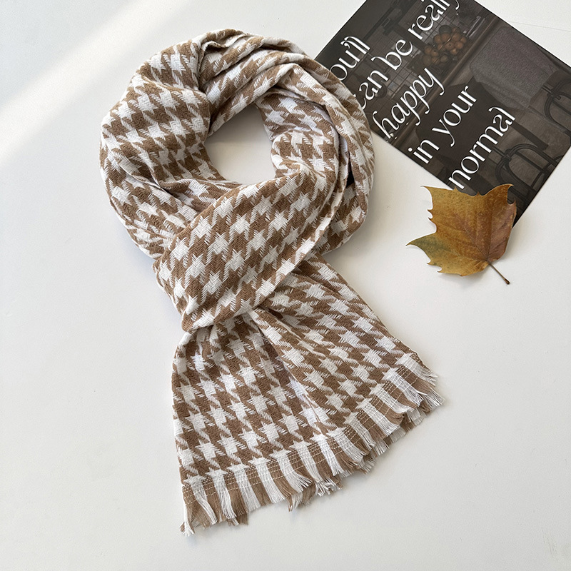 K208 Simple new classic black and white houndstooth imitation cashmere scarf women's thick warm air conditioning neck shawl neck