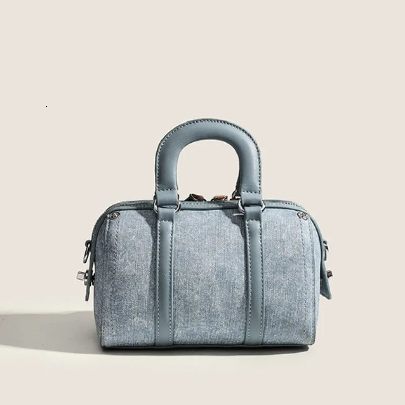 Retro n denim blue mini Boston womens handheld shoulder bag with adjustable straps and cross body 250317