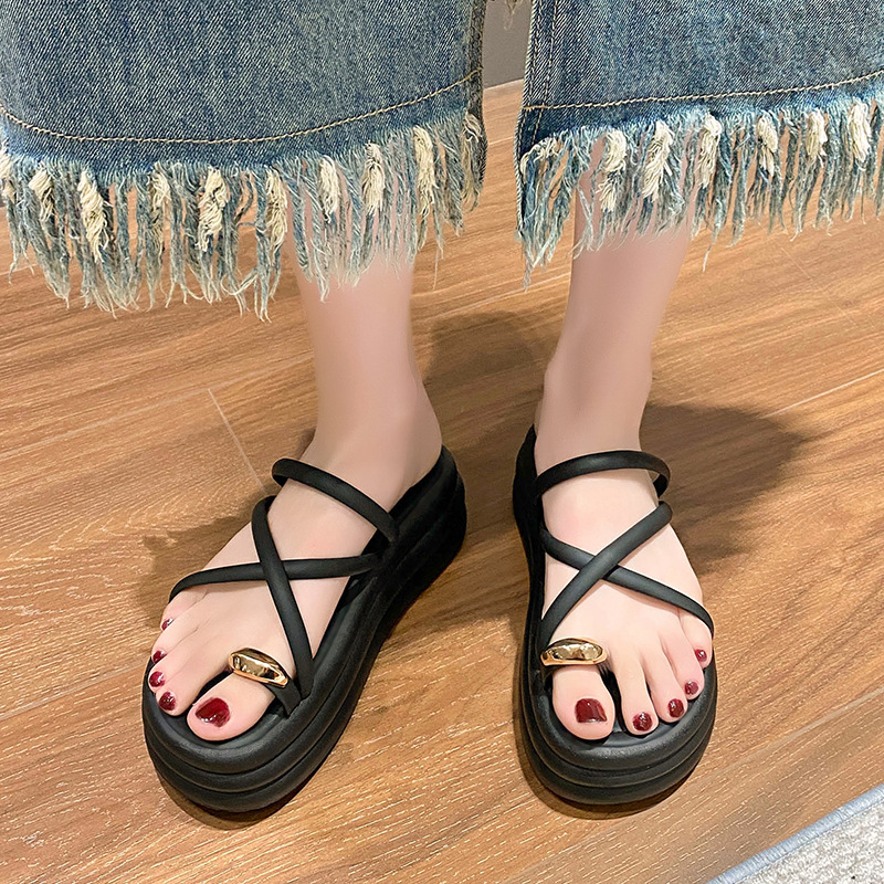 Thick soled sandals free Shipping Designer height increasing toe single slippers women wearing casual slippers on the outside 2025