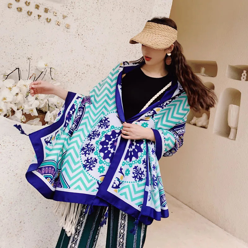 Women Ethnic Shawl Scarf Beach Desert Sunscreen Silk Scarves Red Big Bandelet Female Travel Po Dual-use Sunshade Coat 250318
