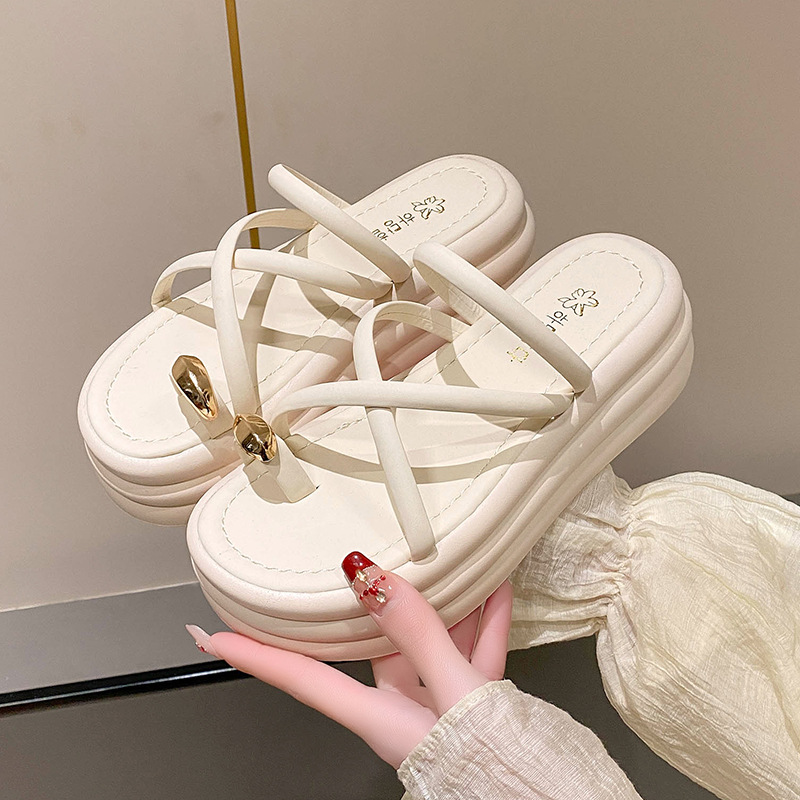 Thick soled sandals free Shipping Designer height increasing toe single slippers women wearing casual slippers on the outside 2025