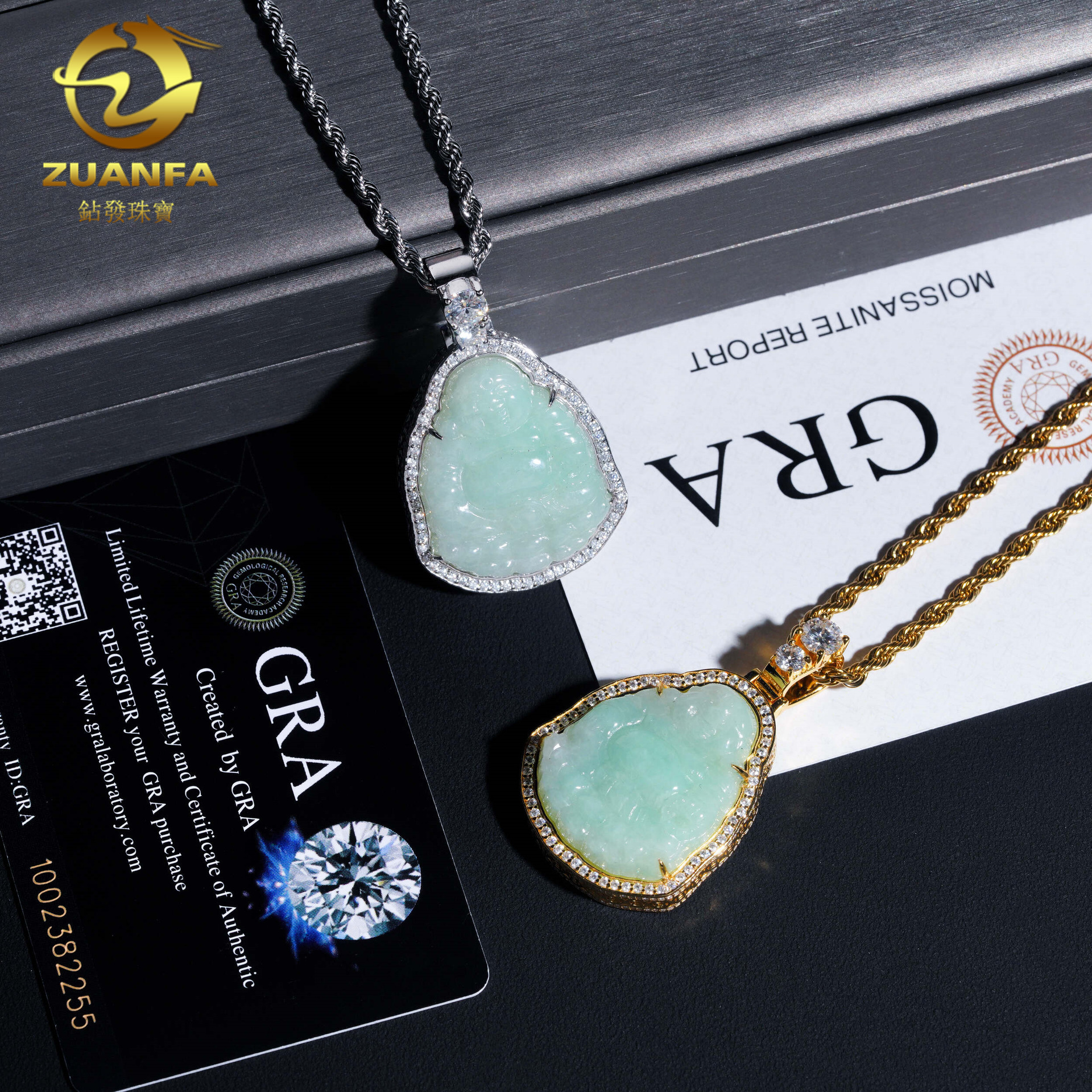 ZUANFA new personalized hip-hop jade Buddha pendant 925 silver moissanite wearable tennis chain