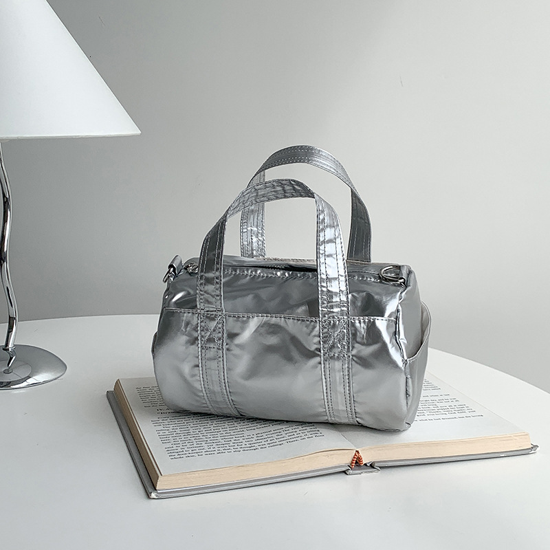 2025S Fashion Designer Korean Silver Crossbody Summer Women S Leisure Nylon Cylinder Bag Versatile And Luxury Feeling Small Handbag