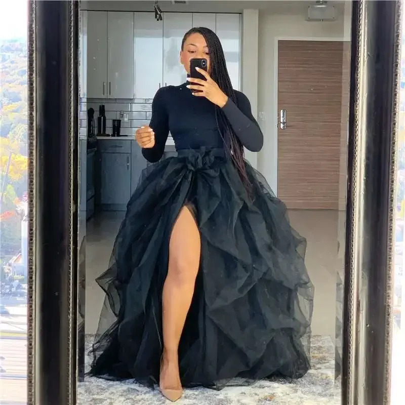 High-Waisted Elastic Mesh Casual Tulle Skirt For Women Half-Length Tutu Skirt Loose Fit Spring Autumn Season Female Clothing 250322