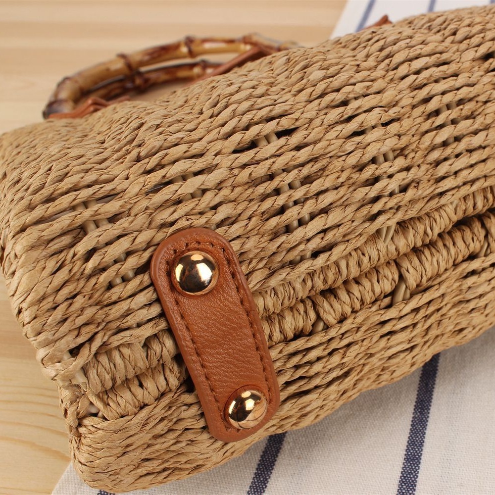 2025S Fashion Designer Literary And Pastoral Style High End Paper Rope Bag New Single Shoulder Hand Held Imitation Bamboo Handle Woven Bag