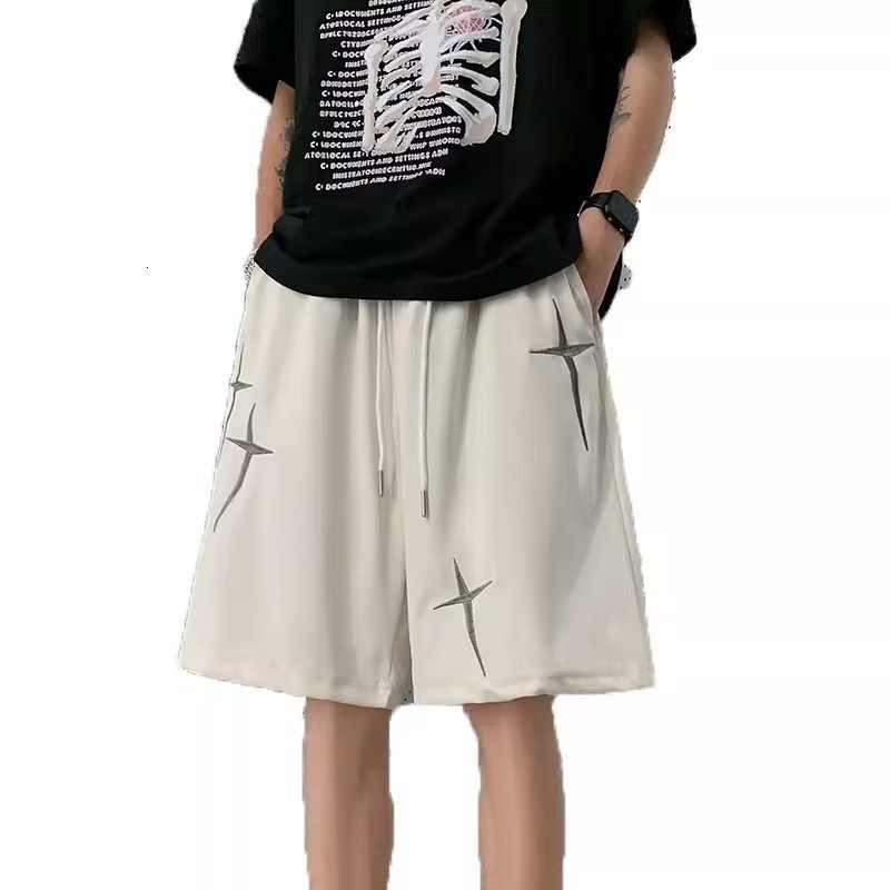 2025S Fashion Designer American Embroidered Shorts For Men S Summer Thin High Street Casual Split Ice Silk Pi Handsome Brand Vibe Middle Pants