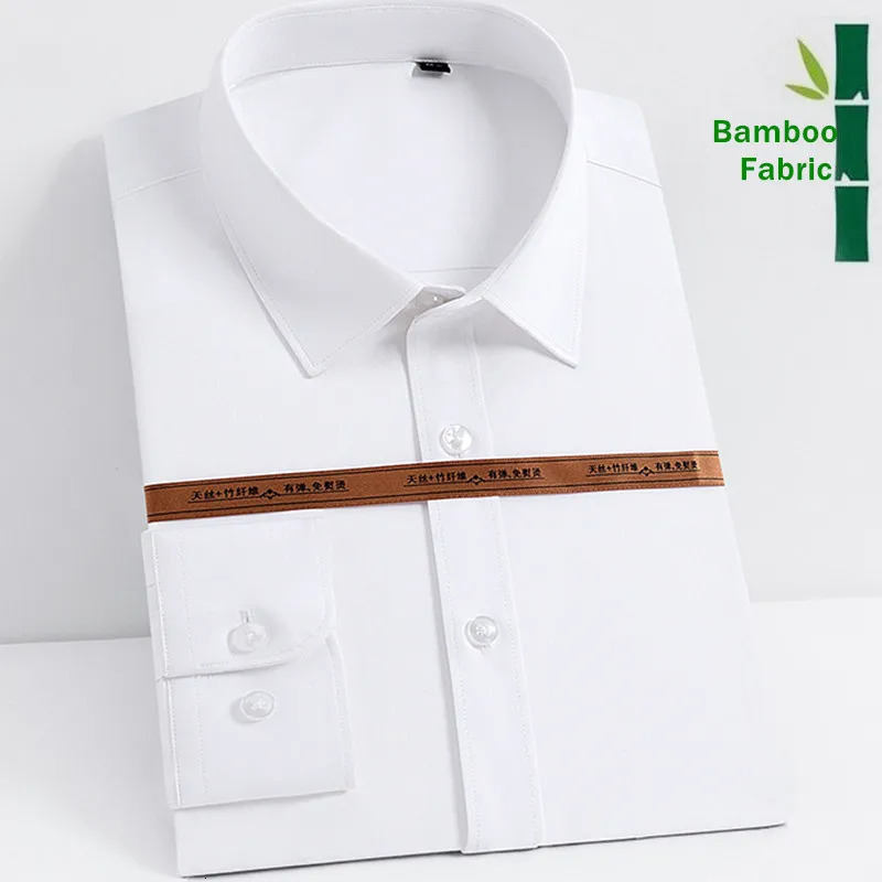 Fashionable blue black white mens dresses long sleeved shirts classic solid bamboo fabric mens social office shirts 250321