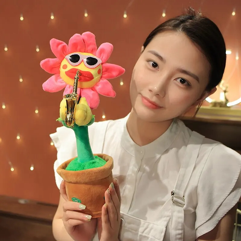 35cm electric sunflower stuffed plush doll with multiple songs USB saxophone dance singing toy fun childrens gift 250319
