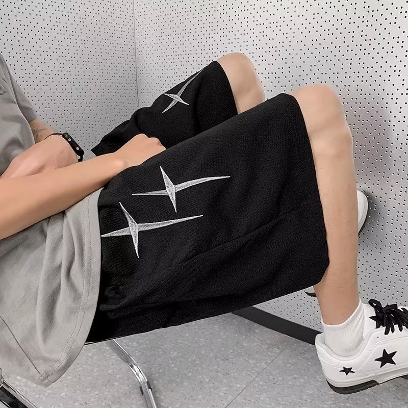 2025S Fashion Designer American Embroidered Shorts For Men S Summer Thin High Street Casual Split Ice Silk Pi Handsome Brand Vibe Middle Pants