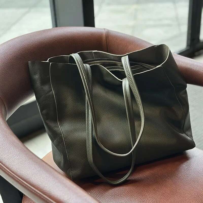 Johnature 2025 New Autumn Winter Large Shopping Genuine Leather Casual Simple Solid Color Lightweight Women Tote Bag