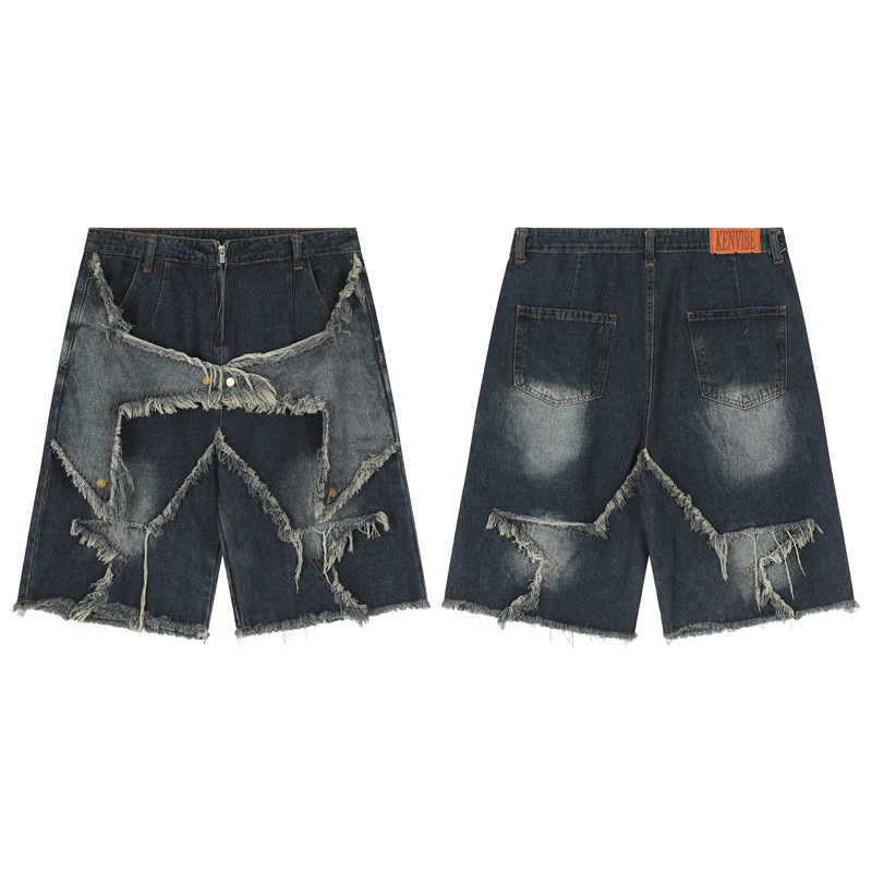 2025S Fashion Designer Explosive Street Hip Hop Niche Design Star Patch Embroidery Casual Shorts Men S Trendy Brand Loose And Versatile Denim Five Qua